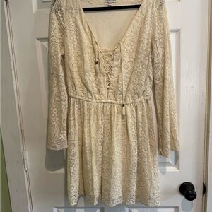 American Eagle Outfitters Cream Lace Long Sleeve Dress